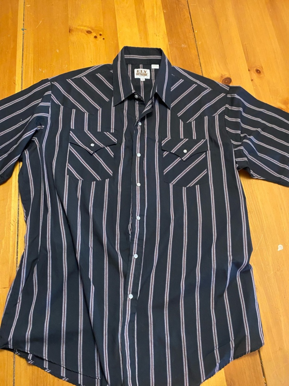Ely Cattleman Black Button-Up Western Stripe Shirt
